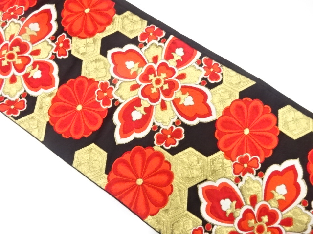 アンティーク　華紋に菊模様織り出し袋帯（着用可）